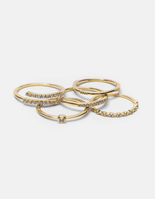 Pull&Bear Pack of 5 shimmery rings in gold, 3 of 3