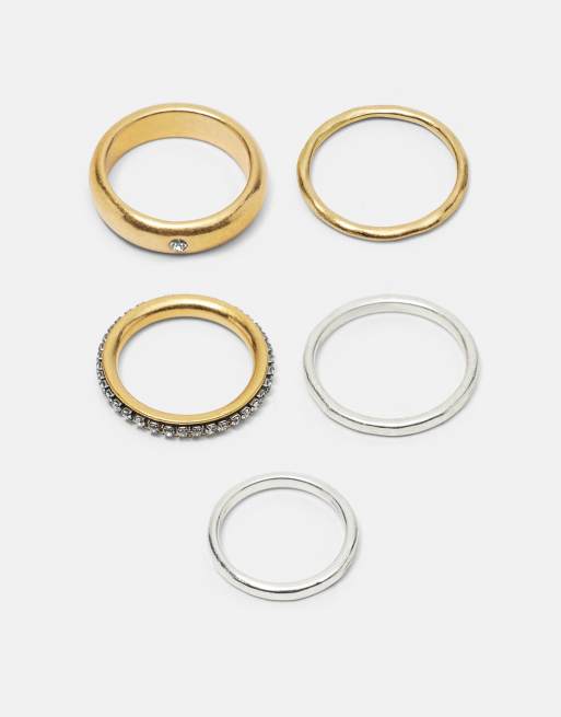 Pull&Bear Pack of 5 shimmery rings in gold, 2 of 5