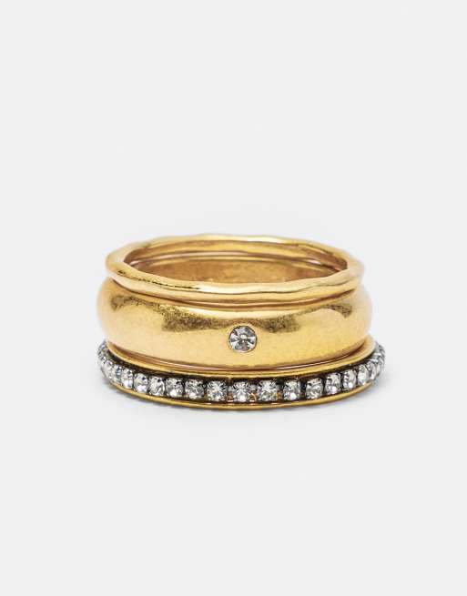Pull&Bear Pack of 5 shimmery rings in gold, 4 of 5