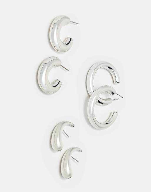 Pull&Bear Pack of 6 basic hoops in gold and silver, 3 of 4