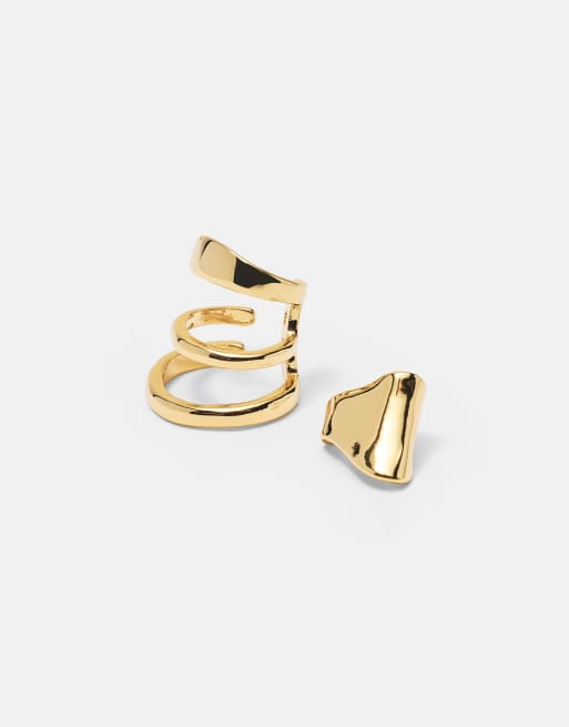 Pull&Bear Pack of 6 chain ear cuff earrings in gold, 2 of 4