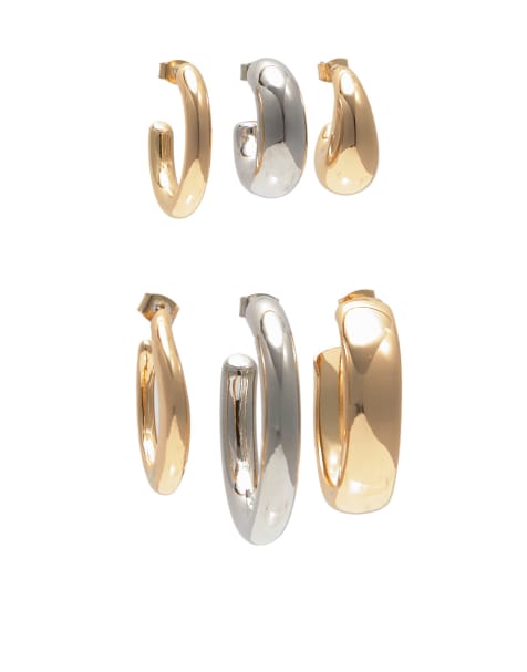 Pull&Bear pack of 6 hoop earrings in gold - view 1