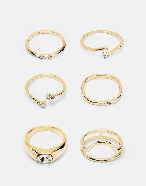 Pull&Bear Pack of 6 slim rings in gold - view 1