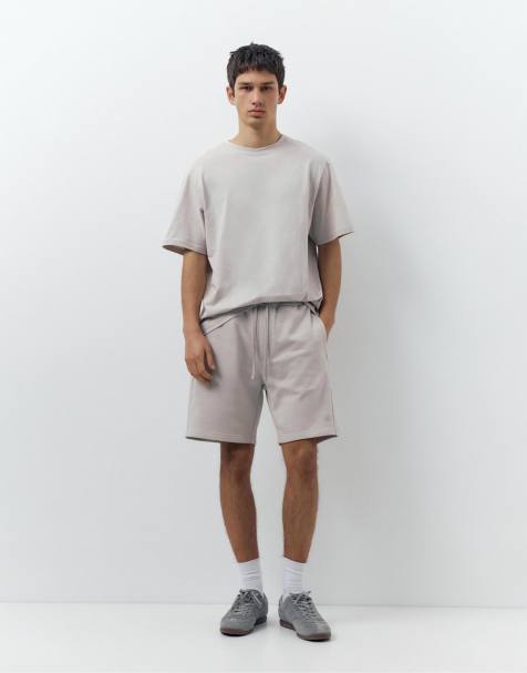 Pull&Bear Pack of basic bermuda shorts and t-shirt in ash - view 1