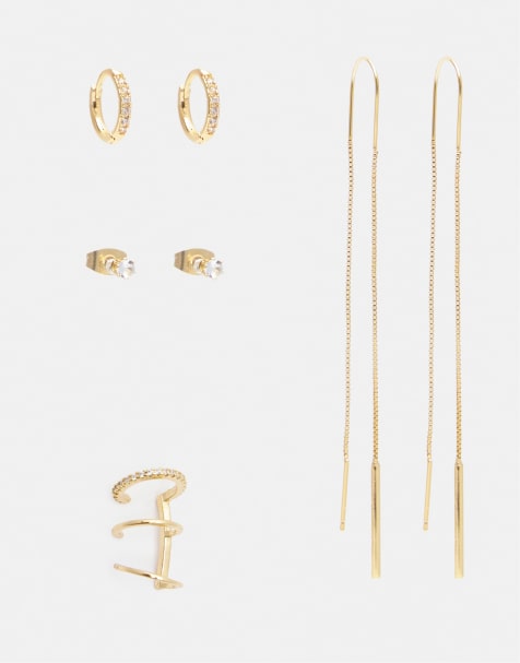 Pull&Bear Pack of chain earrings in gold - view 1