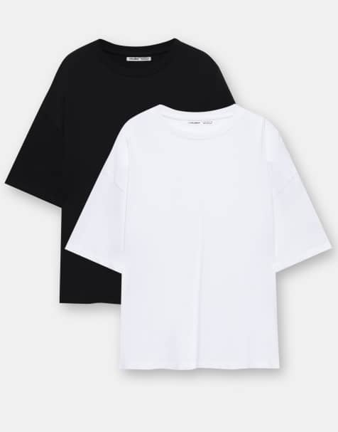 Pull&Bear Pack of oversize t-shirts in white/black - view 1