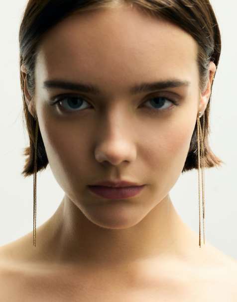 Pull&Bear Pack of shimmery chain earrings in gold - view 1