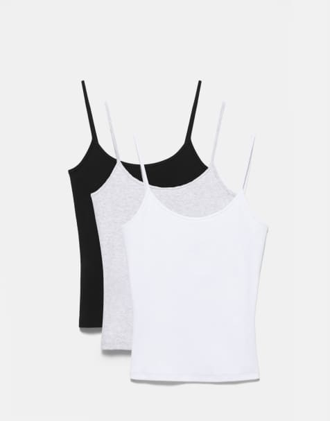 Pull&Bear – Packung Riemchen-Tanktops in meliertem Grau - view 1