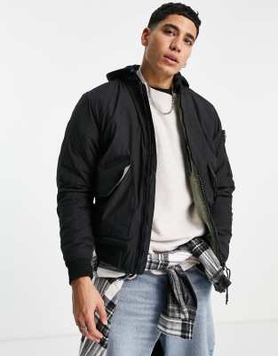 Pull&Bear padded bomber jacket in black | ASOS