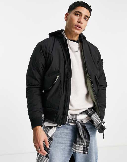 Black padded hotsell bomber jacket mens