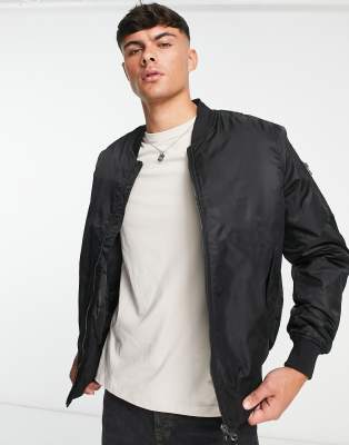 Pull&Bear padded bomber jacket in black