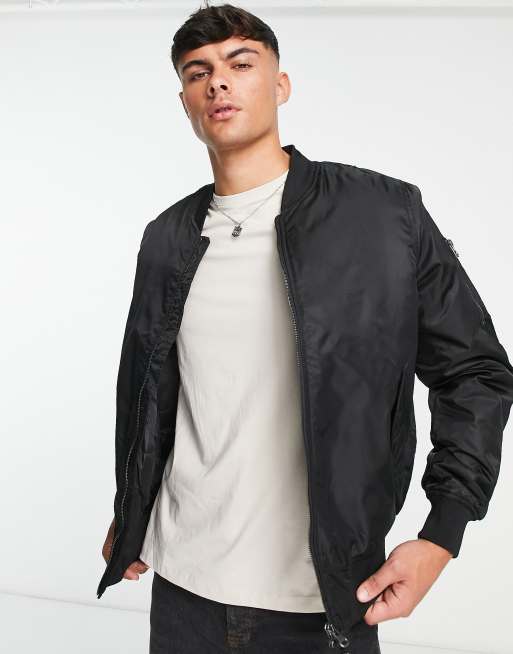 Pull&Bear padded bomber jacket in black | ASOS