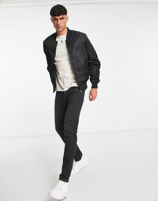 Pull Bear padded bomber jacket in black