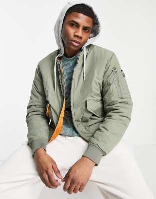 Pull Bear Padded Bomber Jacket In Khaki green ModeSens