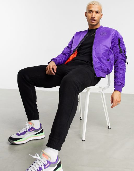 Pull&Bear Padded Bomber Jacket in Purple for Men