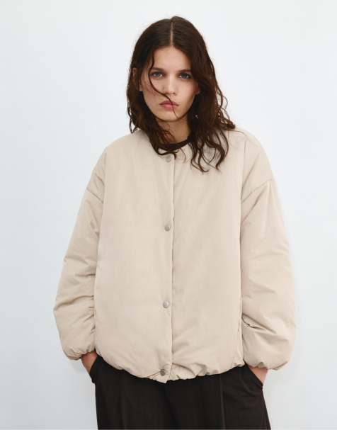 Pull&Bear Padded bomber jacket with volume in pale grey