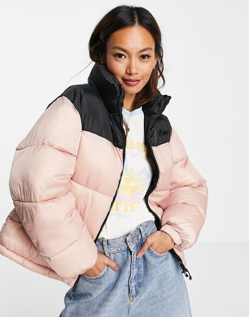 Pull&bear padded coat in contrast black and pink