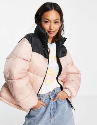 Pull&bear padded coat in contrast black and pink