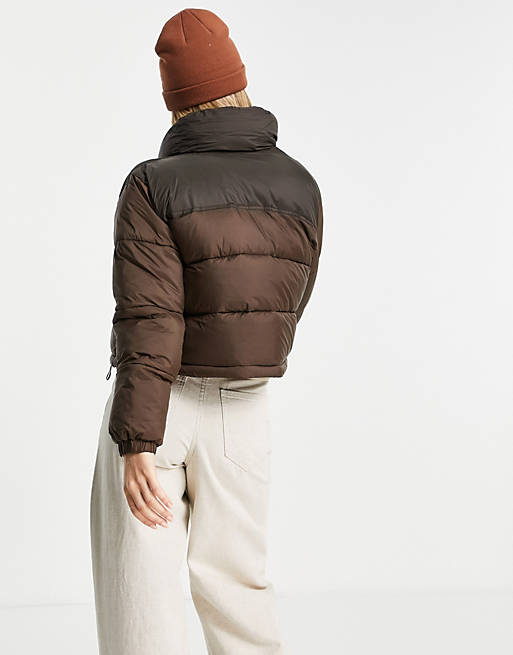 Women Pull&bear padded coat in contrast brown 