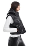 [Pull & Bear] Pull & Bear padded faux leather vest with hood in black XS BLACK