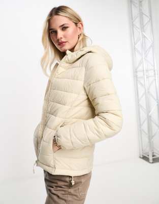 Pull & Bear Padded Hooded Coat In Ecru-neutral