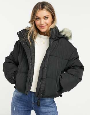 quilted jacket with faux fur hood