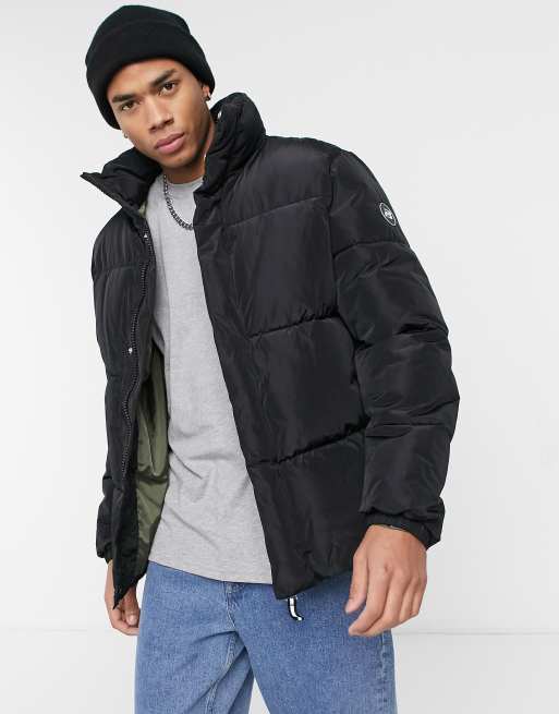 Pull&Bear padded longline puffer jacket in black | ASOS