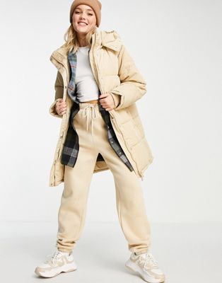 Pull&Bear padded puffer coat with hood in camel