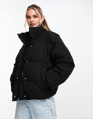 Pull&Bear padded puffer jacket in black