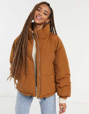 Pull&Bear padded puffer jacket in brown | ASOS