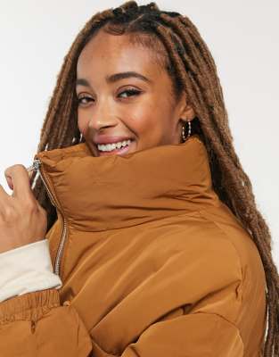 pull&bear padded puffer jacket in brown