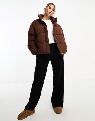 Pull&Bear padded puffer jacket in chocolate brown