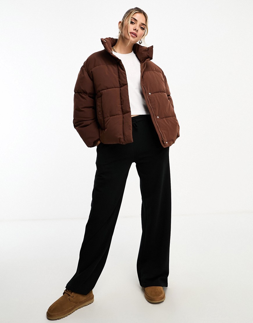 Pull & Bear padded puffer jacket in chocolate brown
