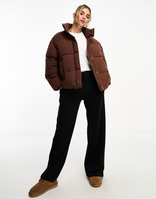 Pull&Bear padded puffer jacket in chocolate brown | ASOS