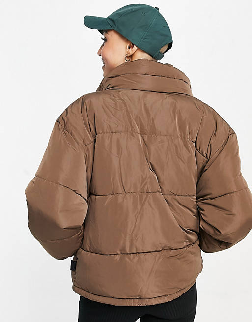 Coats & Jackets Pull&Bear padded puffer jacket in dark brown 