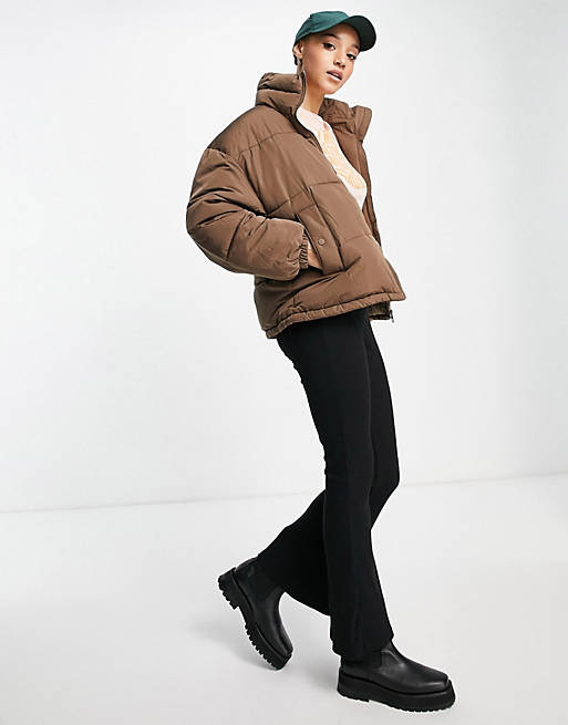 Coats & Jackets Pull&Bear padded puffer jacket in dark brown 