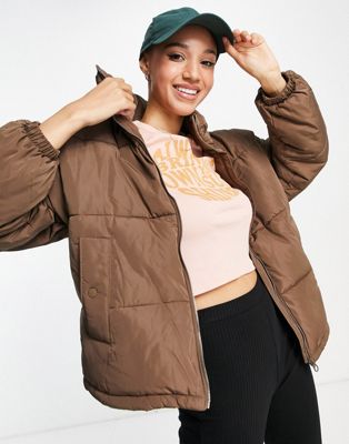 Pull&Bear padded puffer jacket in dark brown - ASOS Price Checker