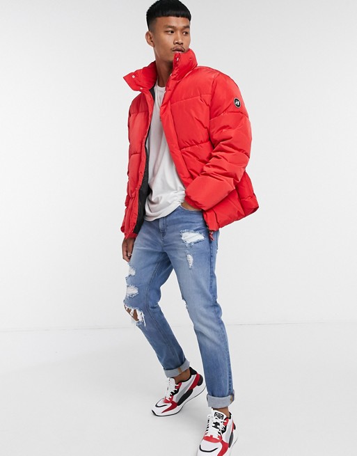 Pull&Bear padded puffer jacket in red