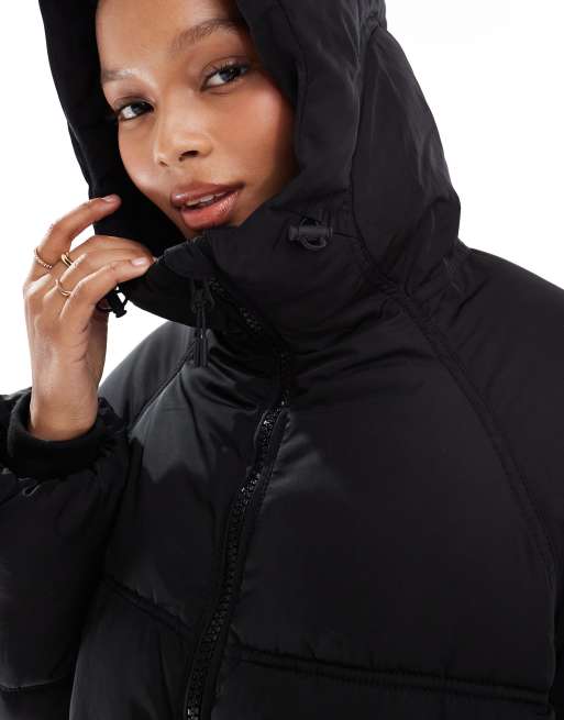 Pull Bear padded puffer jacket with hood in black