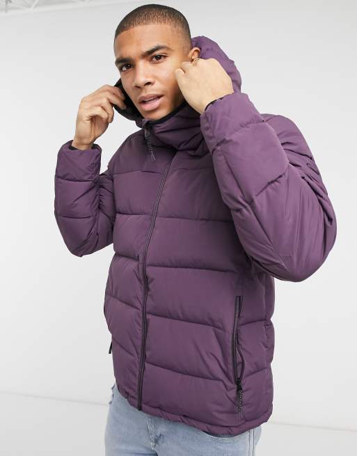 Pull&Bear padded puffer jacket with hood in purple | ASOS