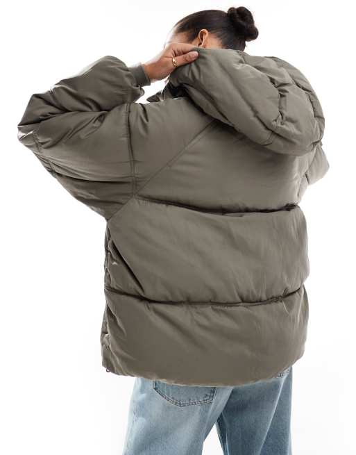 Pull&Bear padded puffer jacket with hood in taupe gray