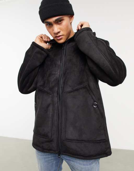 Pull&Bear padded pullover jacket in black | ASOS