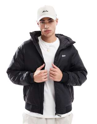 padded ripstop hooded jacket in black