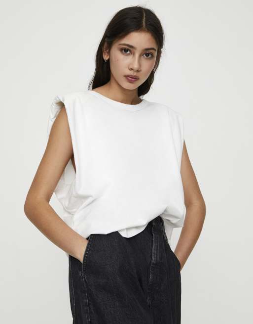 Pull&Bear padded shoulder singlet in white