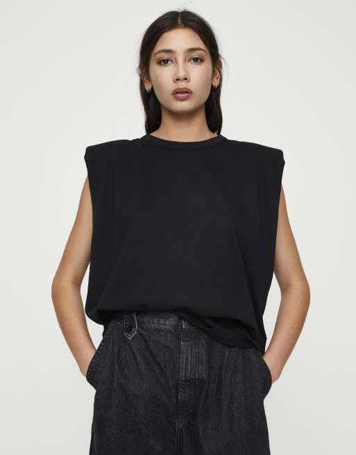 Pull Bear padded shoulder tank in black ASOS