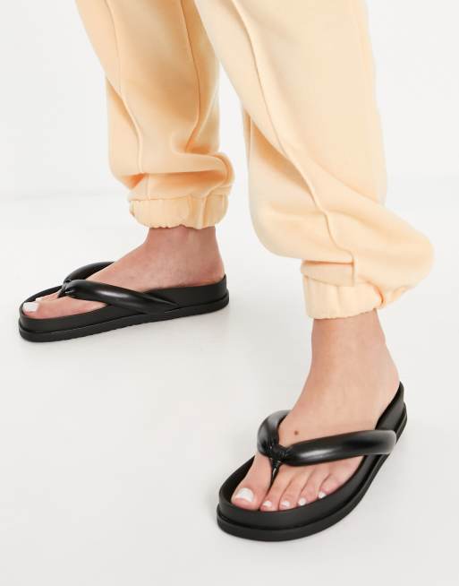 Pull Bear padded thong sandals in black ASOS