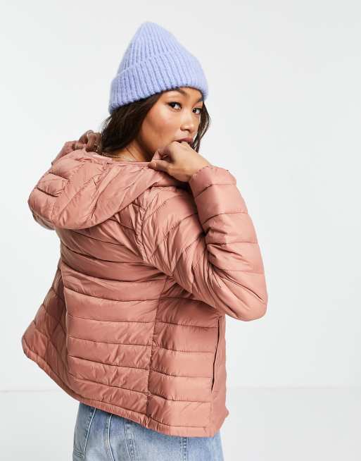Pull Bear padded zip front hooded jacket in pink