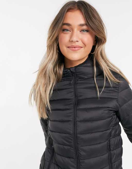 Pull&Bear padded zip front jacket in black | ASOS