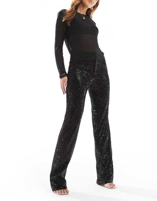 Pull&Bear – Pailletten-Hose in Schwarz mit geradem Schnitt, 4 von 5