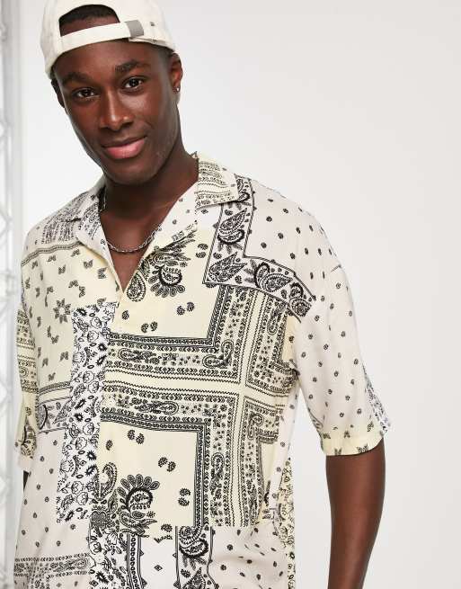 Pull&Bear paisley print shirt in white | ASOS